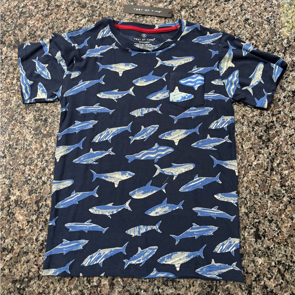Navy Shark Print Kids Tee